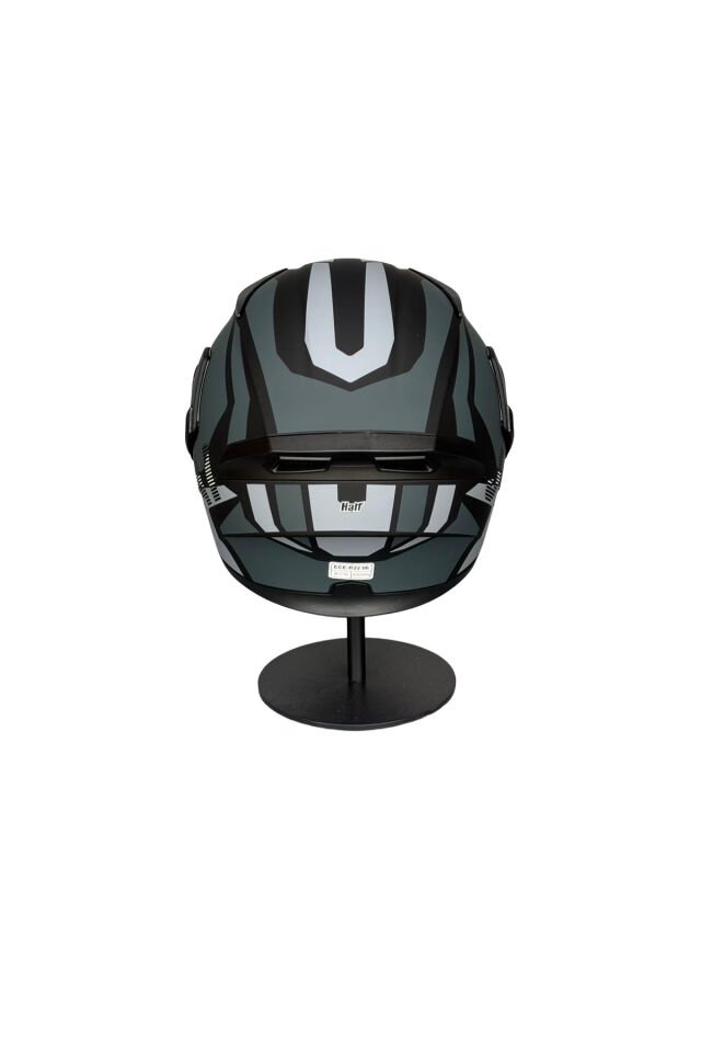 - 902 Güneş Vizörlü Çene Açılır Kask H1 GREY (DarkRed Vizörlü) Gri - M