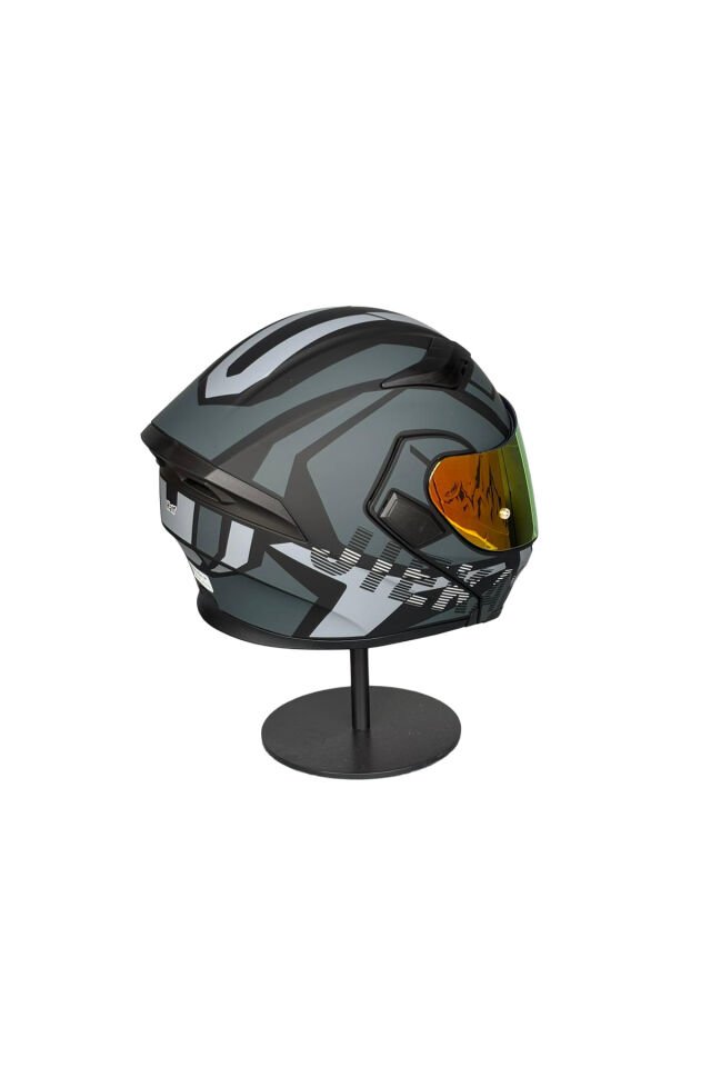 - 902 Güneş Vizörlü Çene Açılır Kask H1 GREY (DarkRed Vizörlü) Gri - M