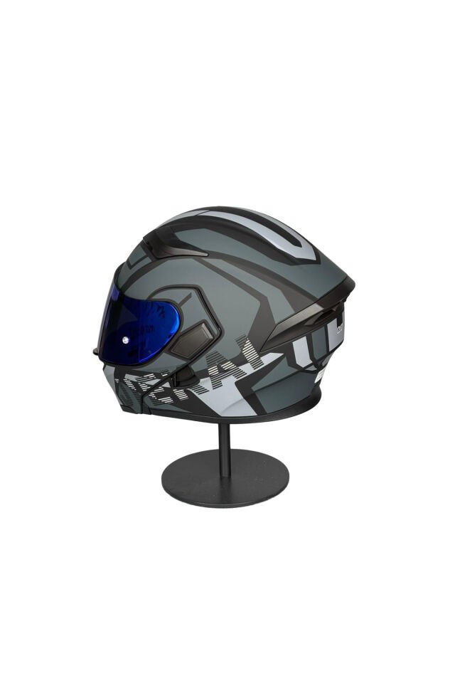 - 902 Güneş Vizörlü Çene Açılır Kask H1 GREY (DarkBlue Vizörlü) Gri - L