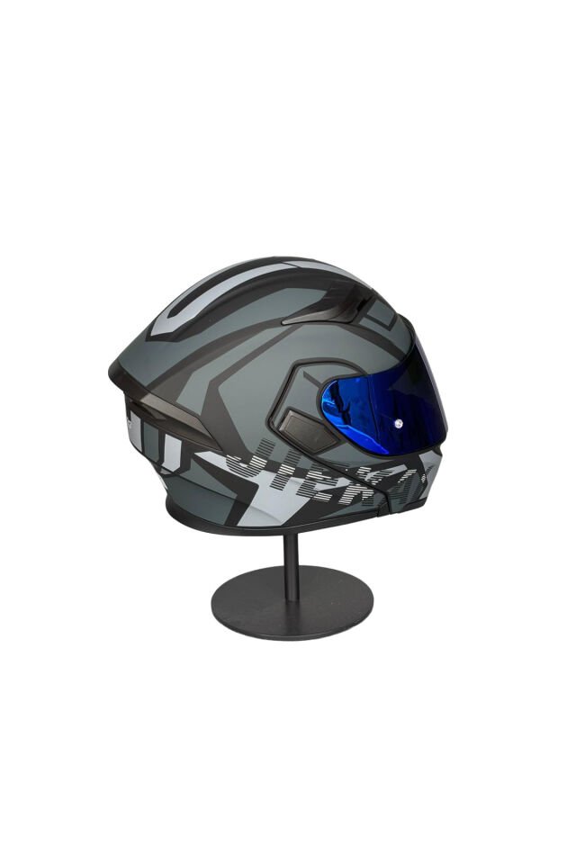 - 902 Güneş Vizörlü Çene Açılır Kask H1 GREY (DarkBlue Vizörlü) Gri - L