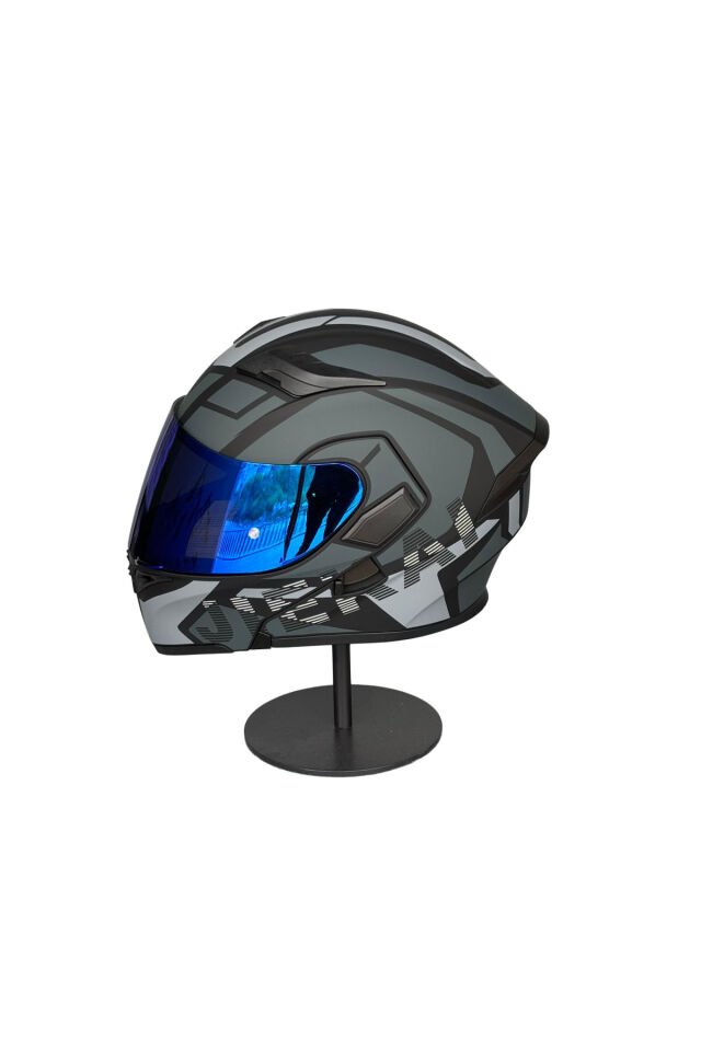 - 902 Güneş Vizörlü Çene Açılır Kask H1 GREY (DarkBlue Vizörlü) Gri - M