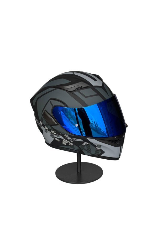 - 902 Güneş Vizörlü Çene Açılır Kask H1 GREY (DarkBlue Vizörlü) Gri - M