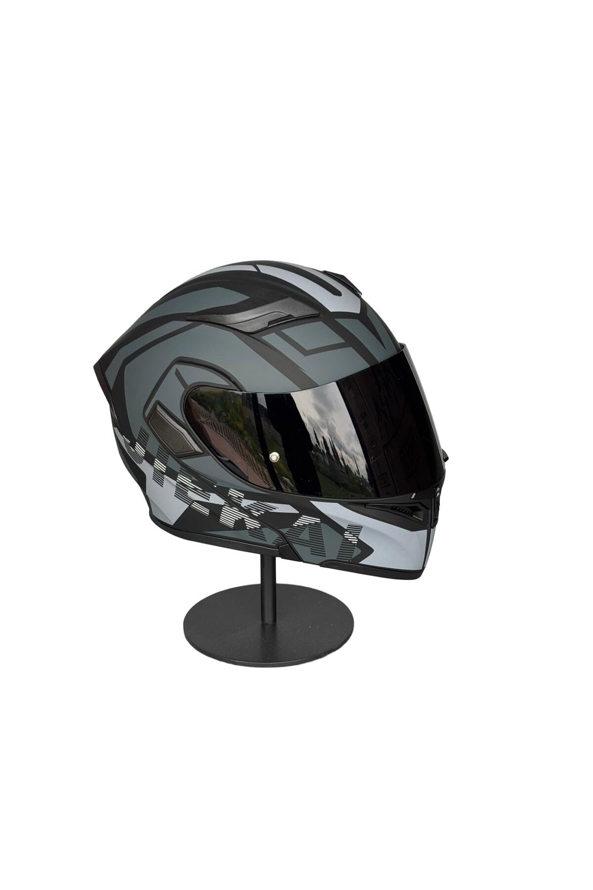 - 902 Güneş Vizörlü Çene Açılır Kask H1 GREY (Smoke Vizörlü) Gri - L