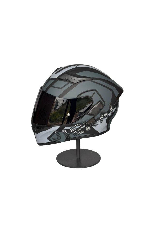 - 902 Güneş Vizörlü Çene Açılır Kask H1 GREY (Smoke Vizörlü) Gri - M