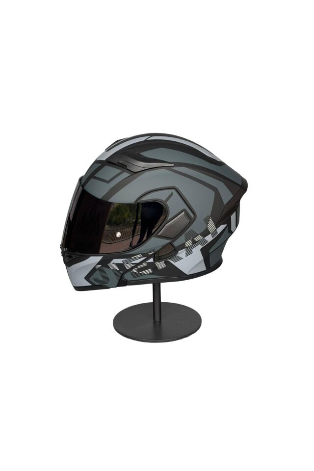 - 902 Güneş Vizörlü Çene Açılır Kask H1 GREY (Smoke Vizörlü) Gri - M