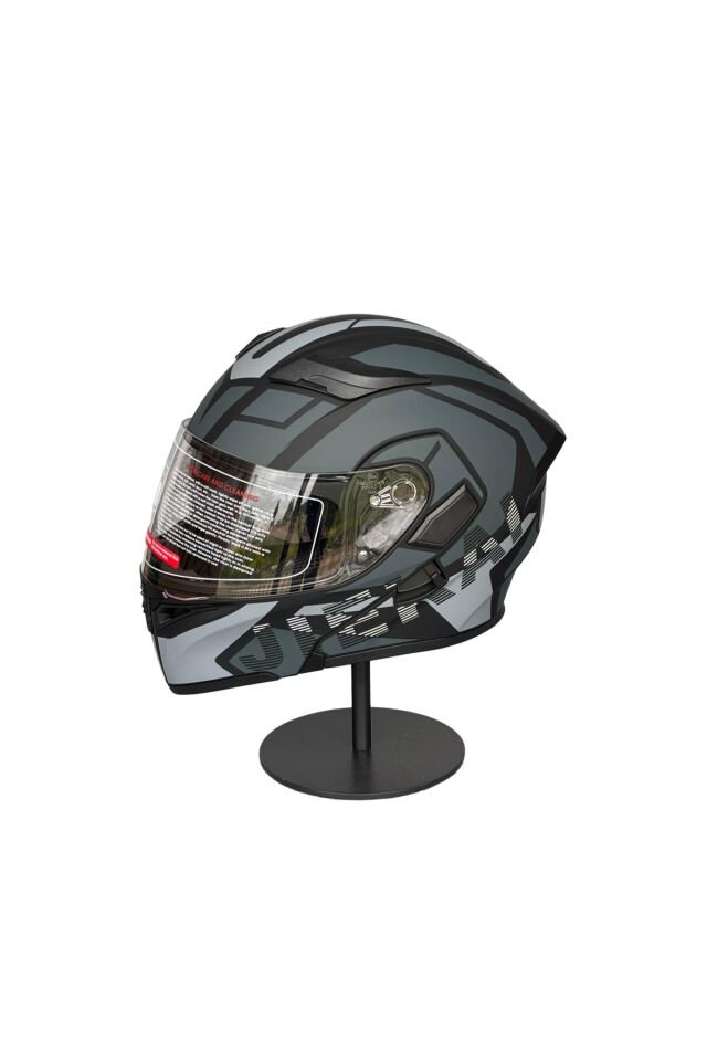 - 902 Güneş Vizörlü Çene Açılır Kask H1 GREY (Şeffaf Vizörlü) Gri - L