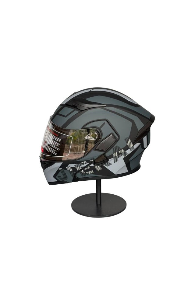- 902 Güneş Vizörlü Çene Açılır Kask H1 GREY (Şeffaf Vizörlü) Gri - L