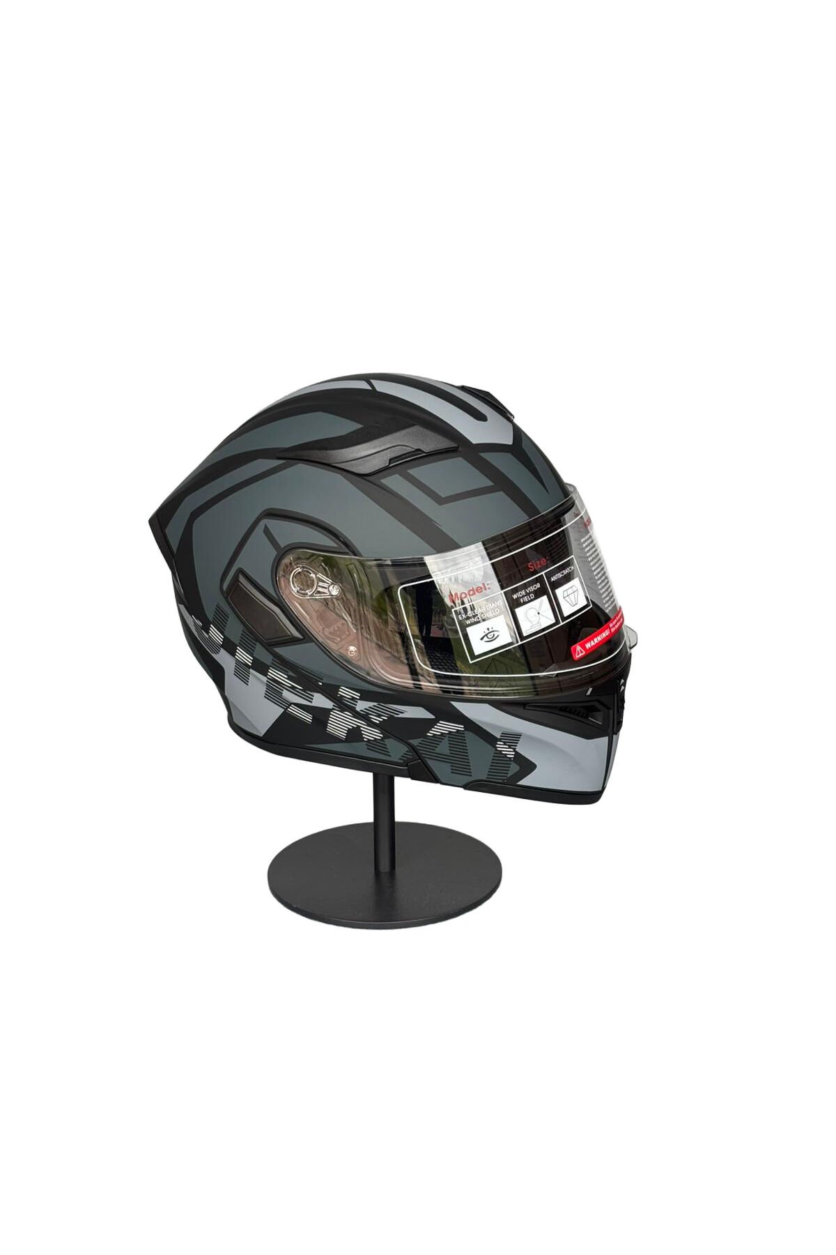 - 902 Güneş Vizörlü Çene Açılır Kask H1 GREY (Şeffaf Vizörlü) Gri - S