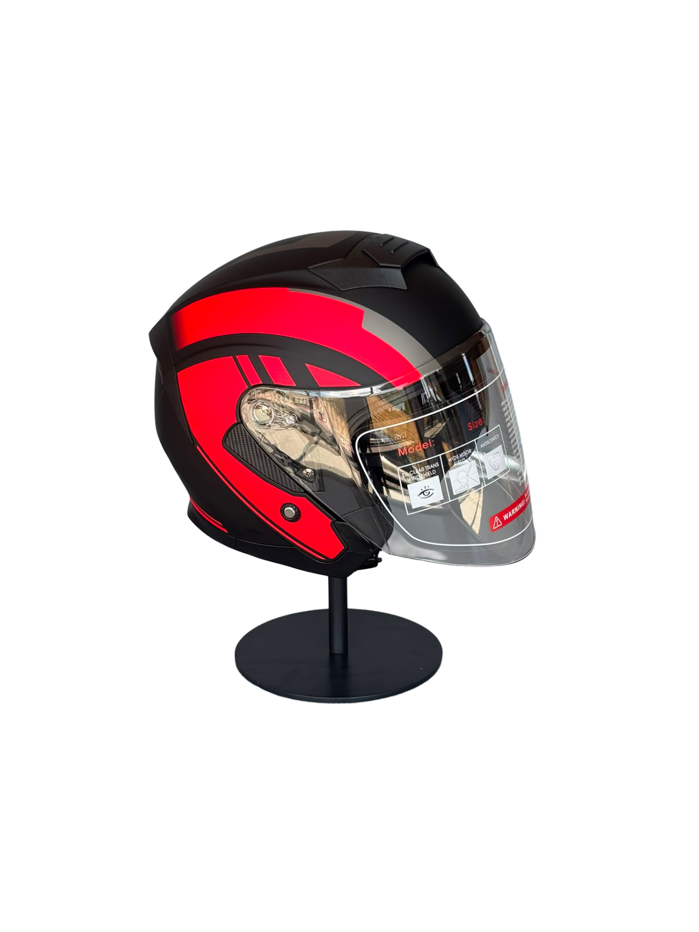 526 R1 Red Güneş Gözlüklü Yarım Motosiklet Kaskı (Şeffaf Vizörlü)