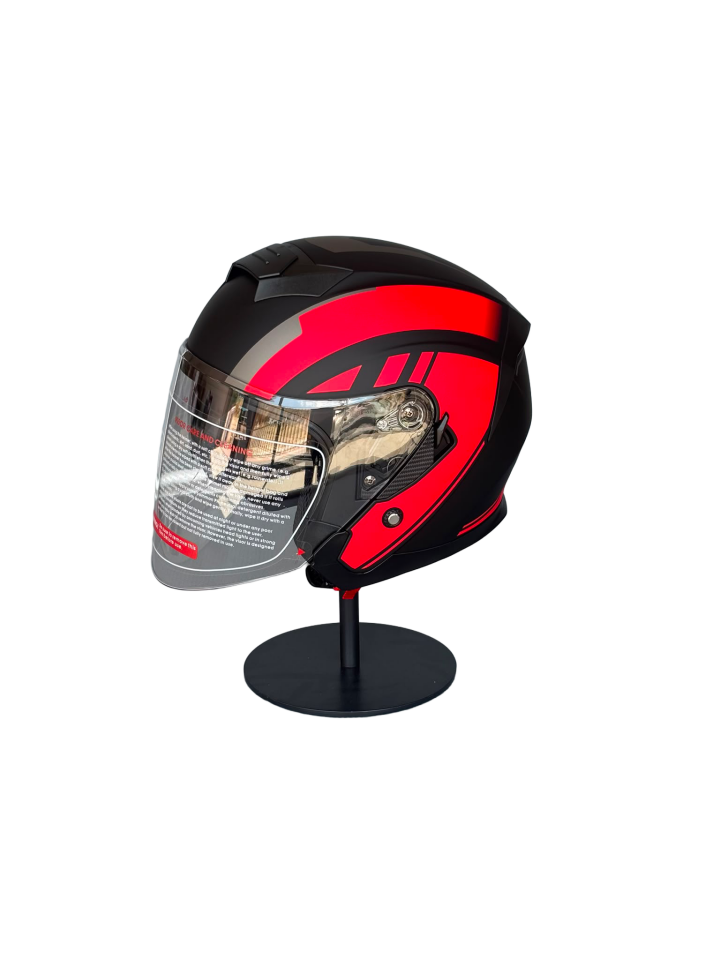 526 R1 Red Güneş Gözlüklü Yarım Motosiklet Kaskı (Şeffaf Vizörlü)