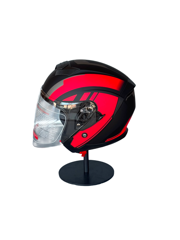 526 R1 Red Güneş Gözlüklü Yarım Motosiklet Kaskı (Şeffaf Vizörlü)