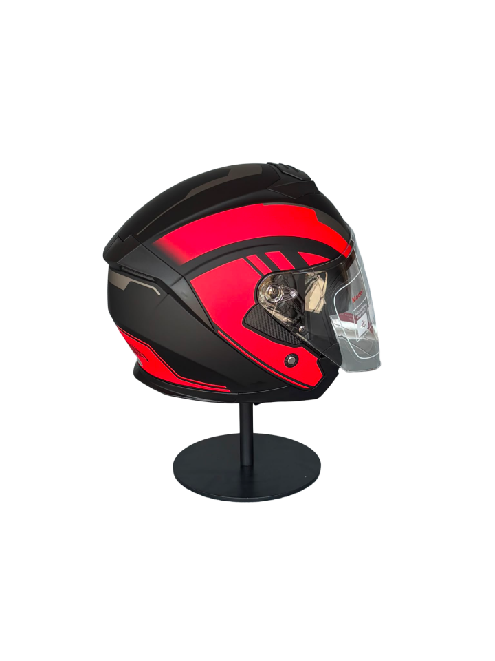 526 R1 Red Güneş Gözlüklü Yarım Motosiklet Kaskı (Şeffaf Vizörlü)