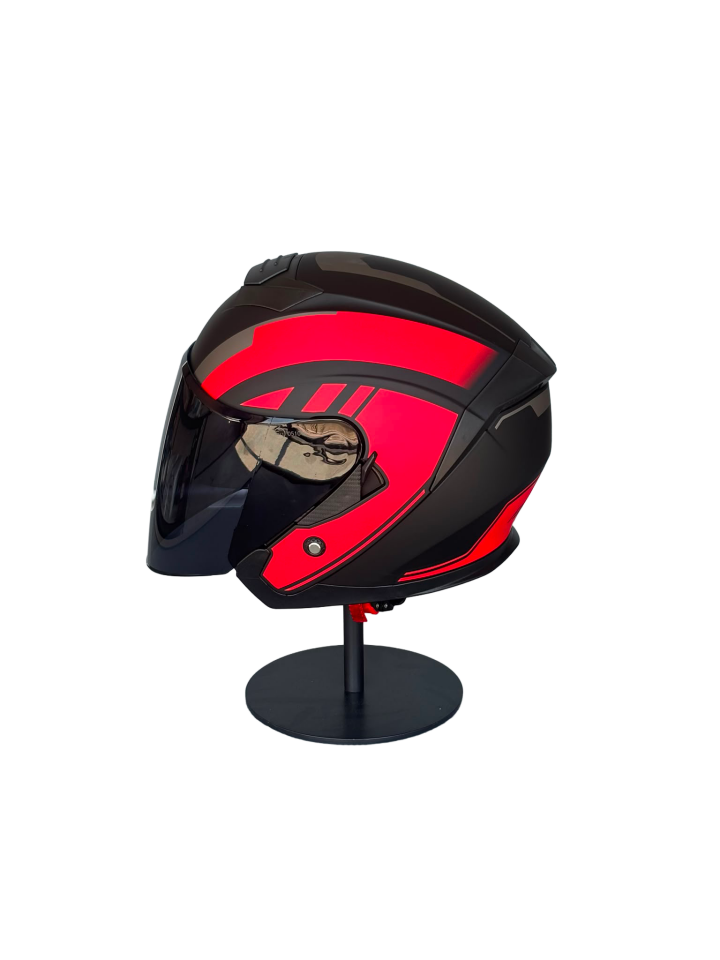 526 R1 Red Güneş Gözlüklü Yarım Motosiklet Kaskı (Smoke Vizörlü)