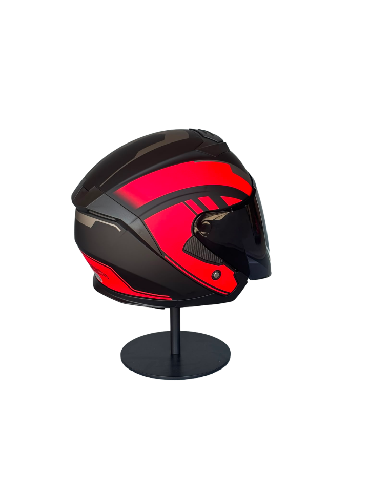 526 R1 Red Güneş Gözlüklü Yarım Motosiklet Kaskı (Smoke Vizörlü)