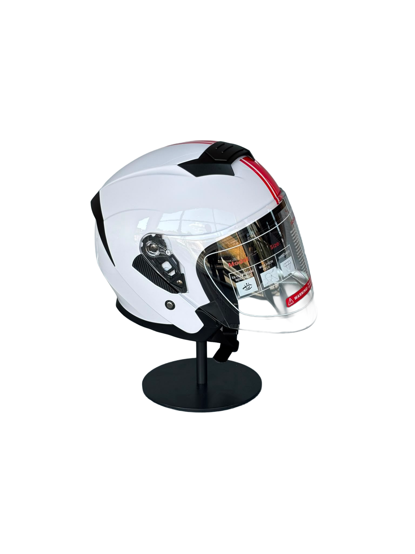 526 White/Y2Red Güneş Gözlüklü Yarım Motosiklet Kaskı (Şeffaf Vizörlü)