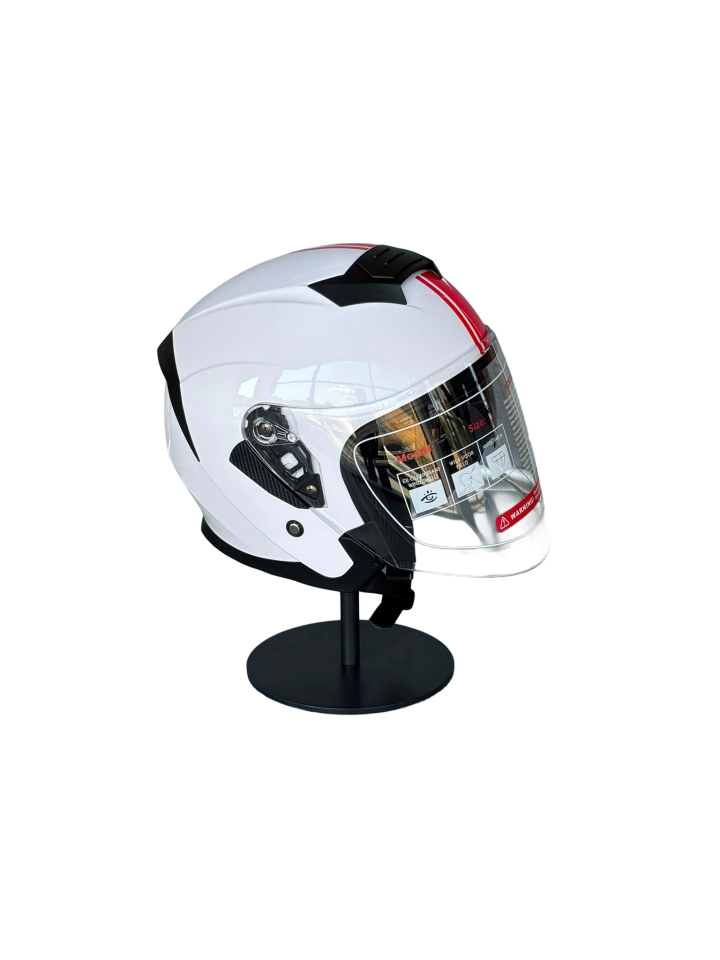 526 White/Y2Red Güneş Gözlüklü Yarım Motosiklet Kaskı (Şeffaf Vizörlü)