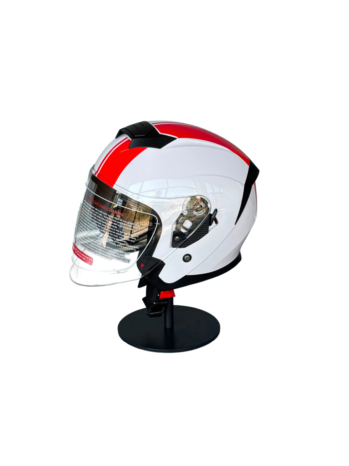 526 White/Y2Red Güneş Gözlüklü Yarım Motosiklet Kaskı (Şeffaf Vizörlü)