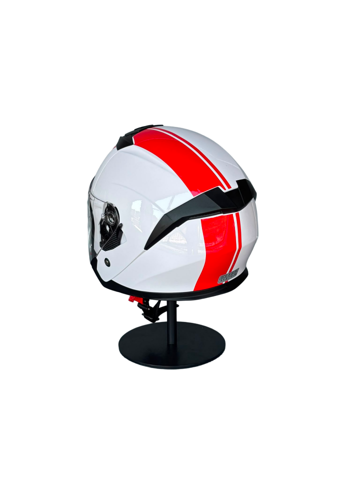 526 White/Y2Red Güneş Gözlüklü Yarım Motosiklet Kaskı (Şeffaf Vizörlü)