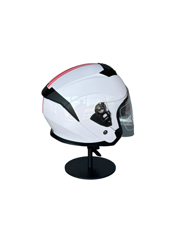 526 White/Y2Red Güneş Gözlüklü Yarım Motosiklet Kaskı (Şeffaf Vizörlü)