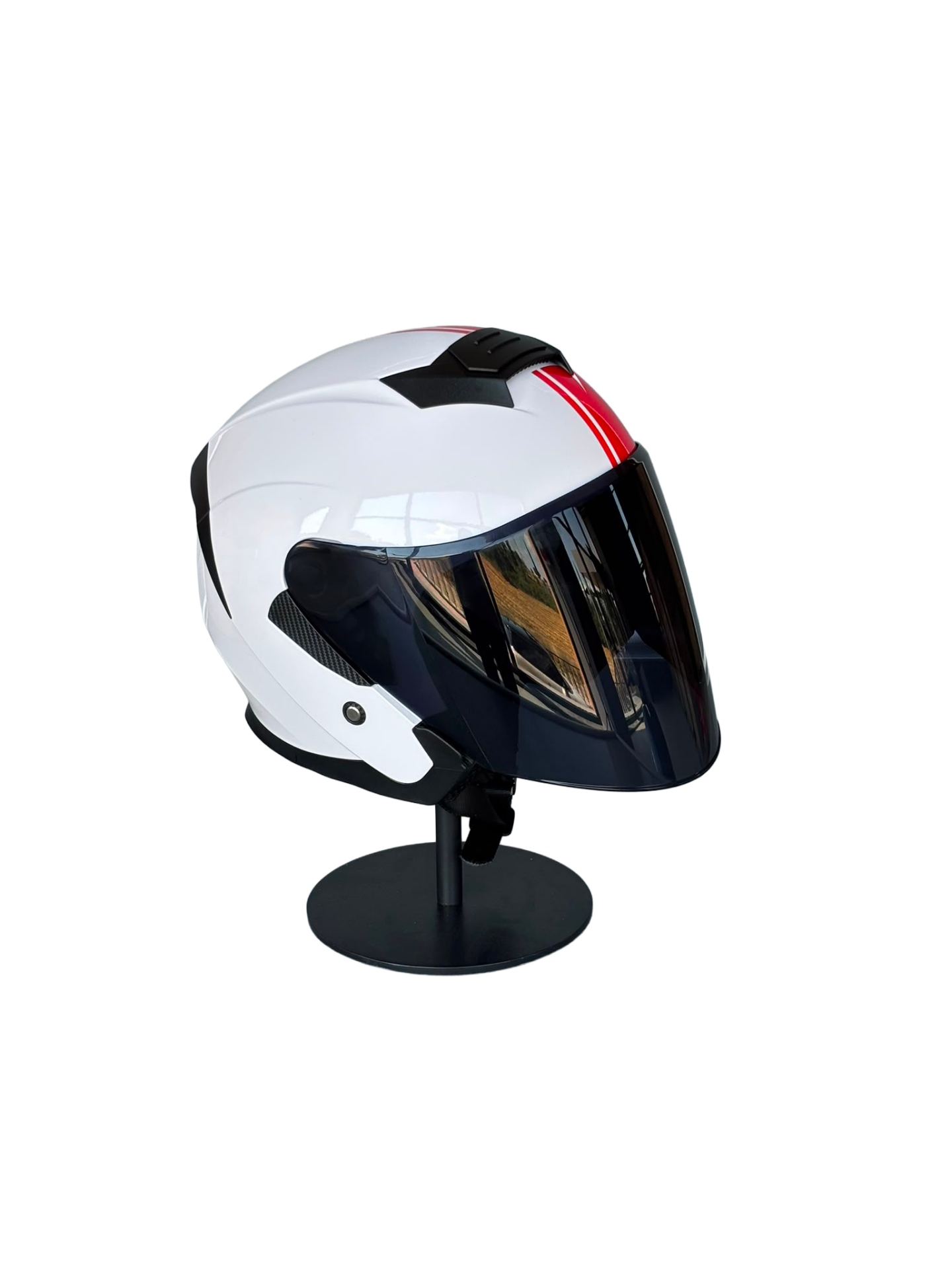 526 White/Y2Red Güneş Gözlüklü Yarım Motosiklet Kaskı (Smoke Vizörlü)