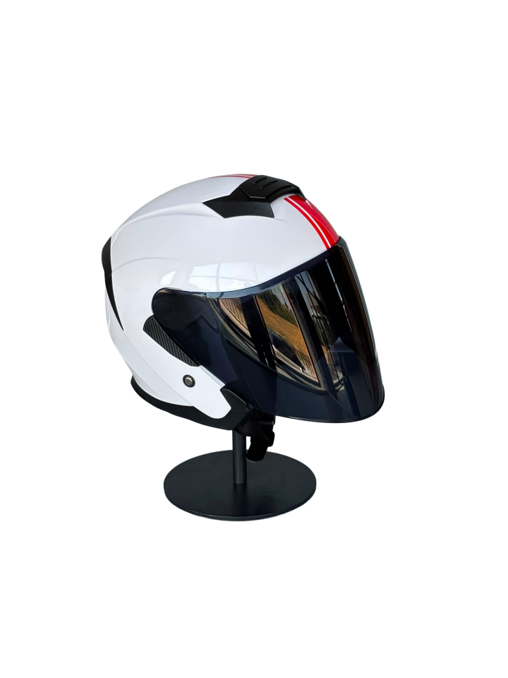 526 White/Y2Red Güneş Gözlüklü Yarım Motosiklet Kaskı (Smoke Vizörlü)