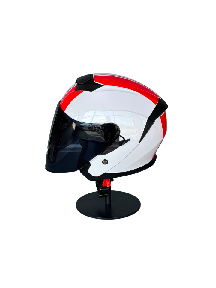 526 White/Y2Red Güneş Gözlüklü Yarım Motosiklet Kaskı (Smoke Vizörlü)