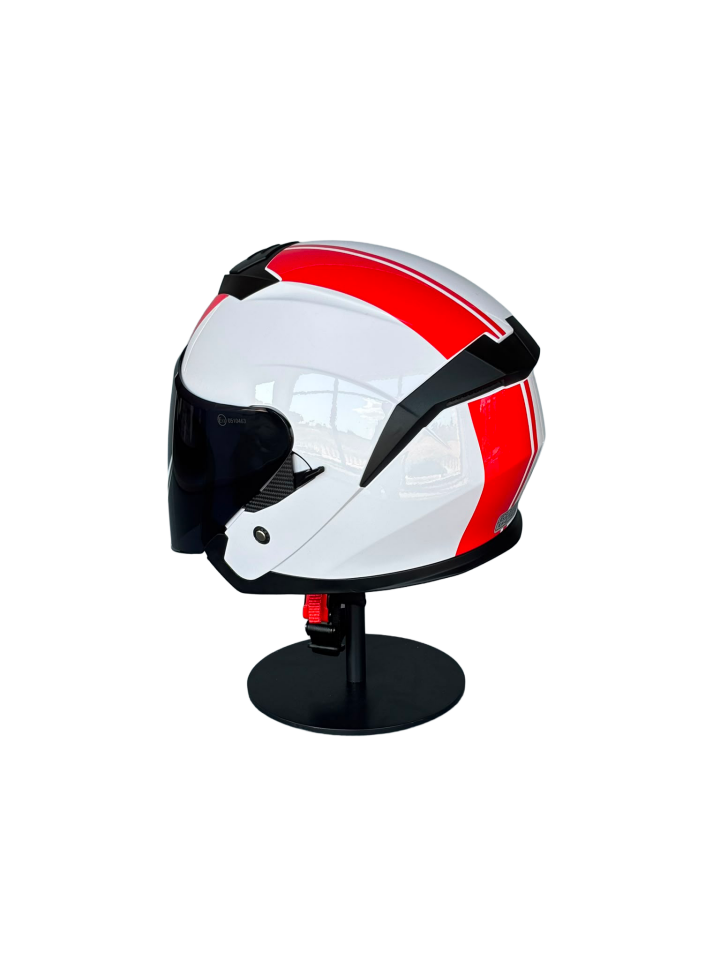 526 White/Y2Red Güneş Gözlüklü Yarım Motosiklet Kaskı (Smoke Vizörlü)