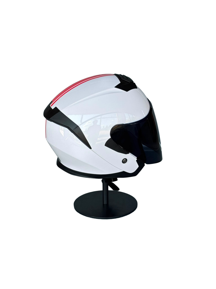 526 White/Y2Red Güneş Gözlüklü Yarım Motosiklet Kaskı (Smoke Vizörlü)