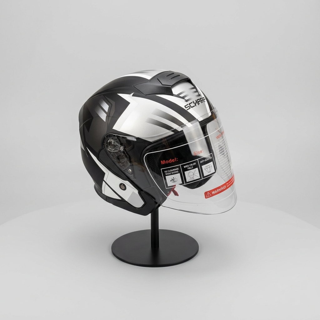 528 Şeffaf Vizörlü Yarım Motosiklet Kaskı - Güneş Camlı Açık Kask (S1 SILVER)