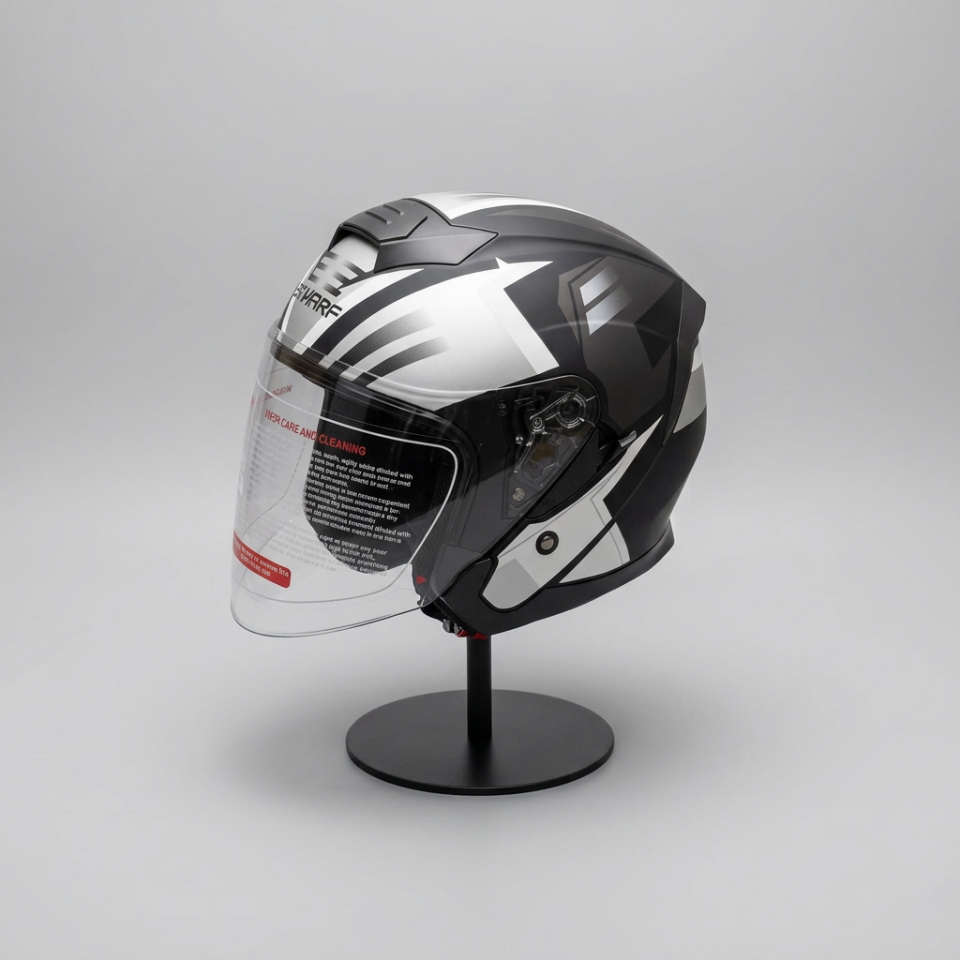 528 Şeffaf Vizörlü Yarım Motosiklet Kaskı - Güneş Camlı Açık Kask (S1 SILVER)