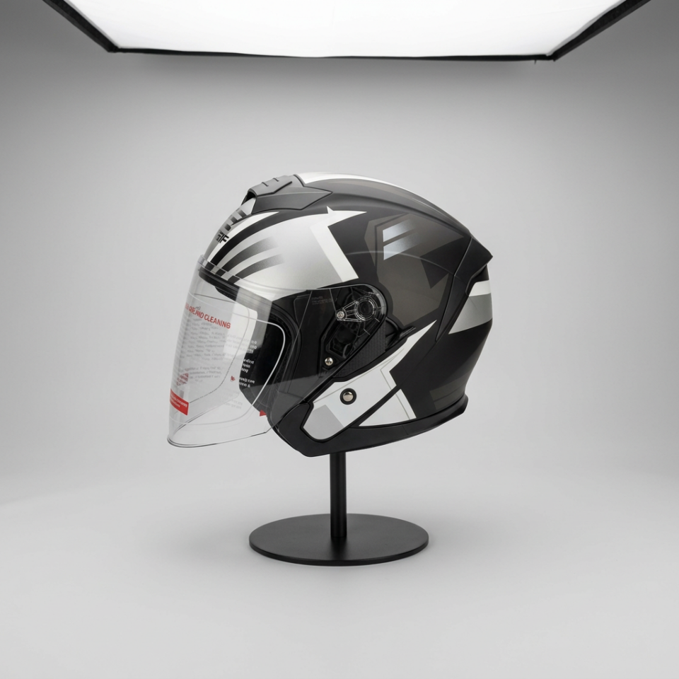 528 Şeffaf Vizörlü Yarım Motosiklet Kaskı - Güneş Camlı Açık Kask (S1 SILVER)