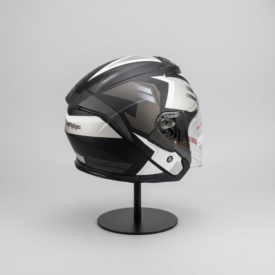 528 Şeffaf Vizörlü Yarım Motosiklet Kaskı - Güneş Camlı Açık Kask (S1 SILVER)