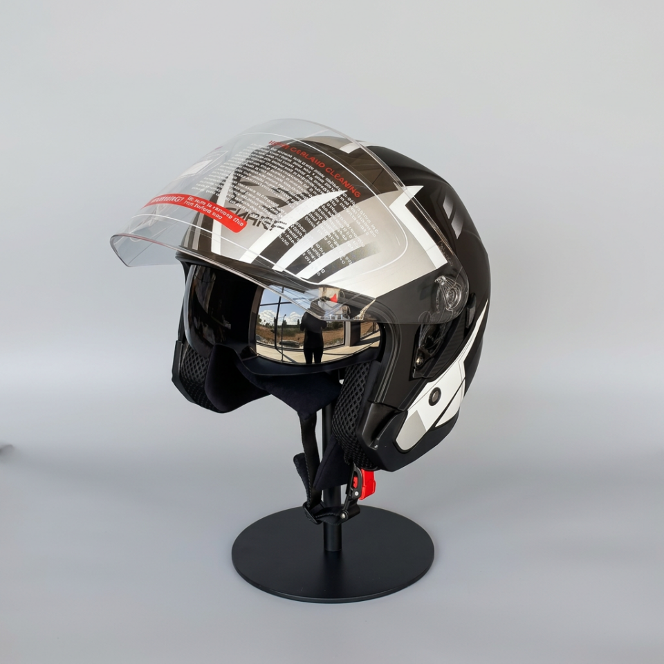 528 Şeffaf Vizörlü Yarım Motosiklet Kaskı - Güneş Camlı Açık Kask (S1 SILVER)