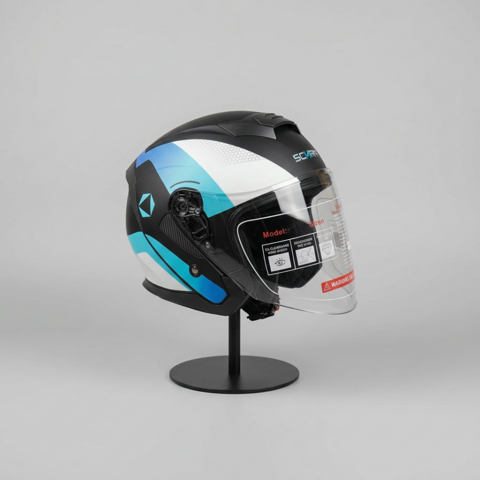 528 Şeffaf Vizörlü Yarım Motosiklet Kaskı - Güneş Camlı Açık Kask (T1 SILVER)