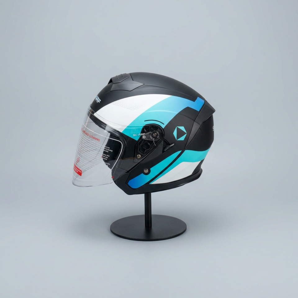 528 Şeffaf Vizörlü Yarım Motosiklet Kaskı - Güneş Camlı Açık Kask (T1 SILVER)