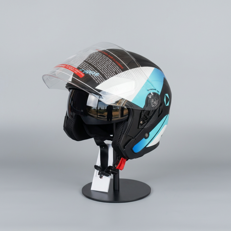 528 Şeffaf Vizörlü Yarım Motosiklet Kaskı - Güneş Camlı Açık Kask (T1 SILVER)