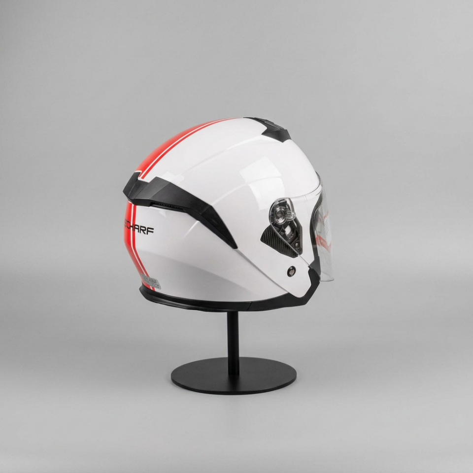 528 Şeffaf Vizörlü Yarım Motosiklet Kaskı - Güneş Camlı Açık Kask (WHITE Y2RED)