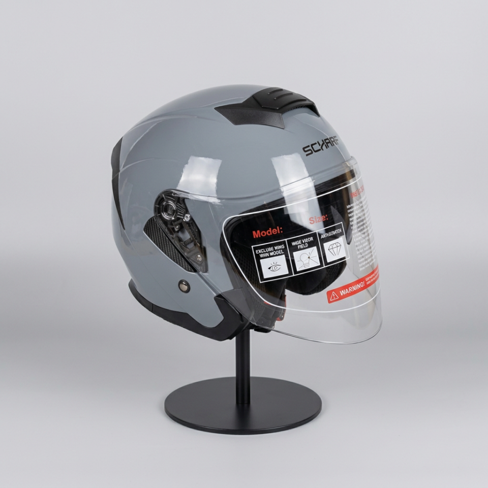 528 Şeffaf Vizörlü Yarım Motosiklet Kaskı - Güneş Camlı Açık Kask (Nardo Gri)