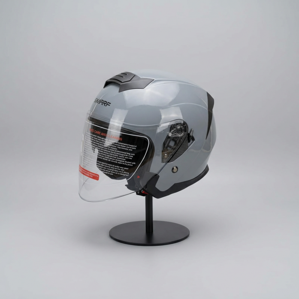 528 Şeffaf Vizörlü Yarım Motosiklet Kaskı - Güneş Camlı Açık Kask (Nardo Gri)