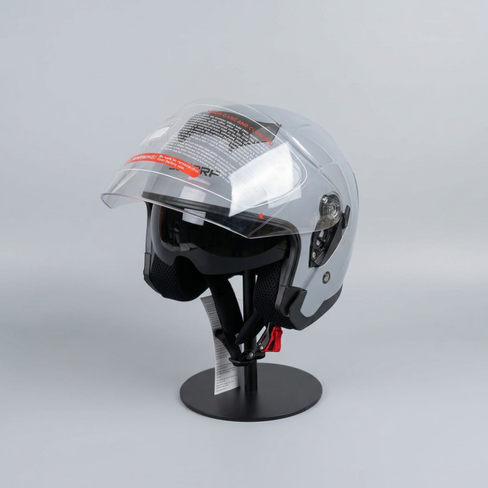 528 Şeffaf Vizörlü Yarım Motosiklet Kaskı - Güneş Camlı Açık Kask (Nardo Gri)