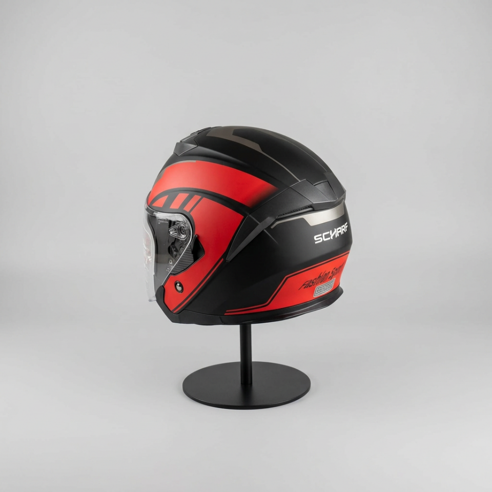 528 Şeffaf Vizörlü Yarım Motosiklet Kaskı - Güneş Camlı Açık Kask (R1 RED)