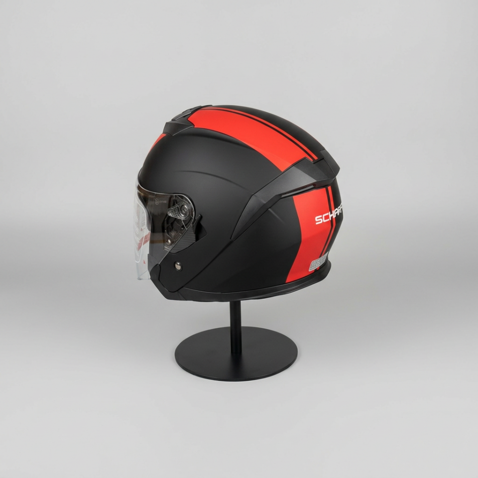 528 Şeffaf Vizörlü Yarım Motosiklet Kaskı - Güneş Camlı Açık Kask (MBLACK Y2RED)