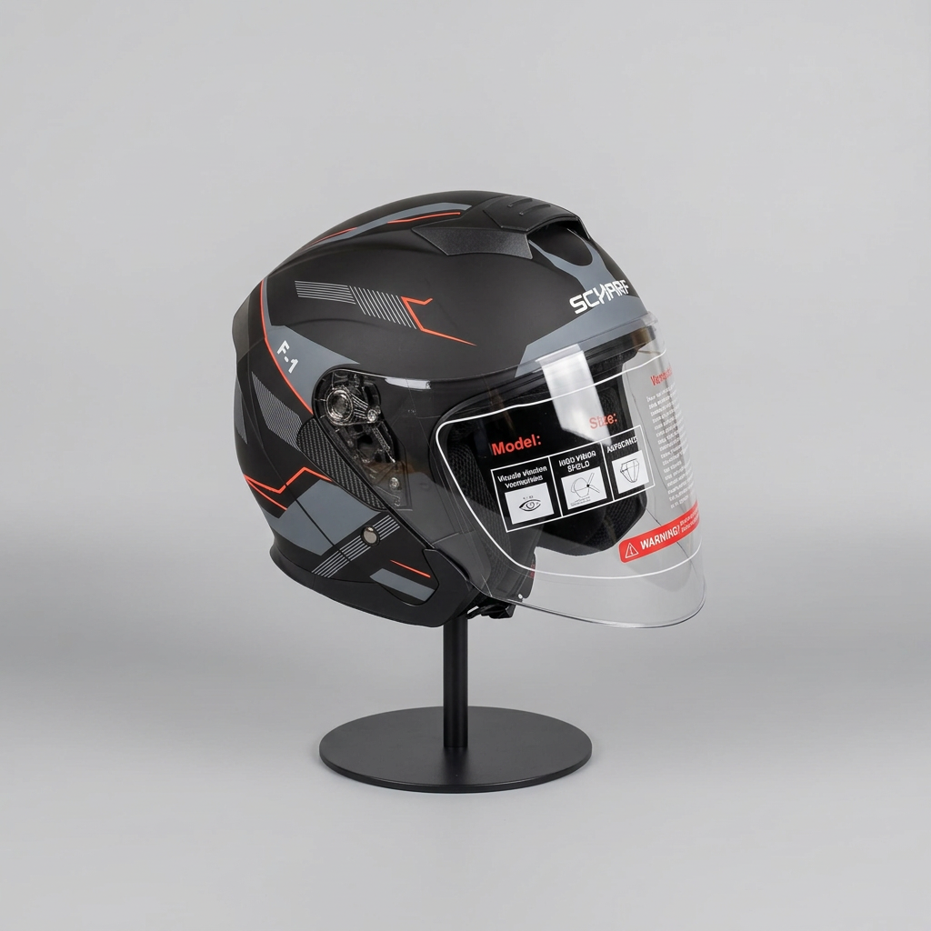 528 Şeffaf Vizörlü Yarım Motosiklet Kaskı - Güneş Camlı Açık Kask (G1)
