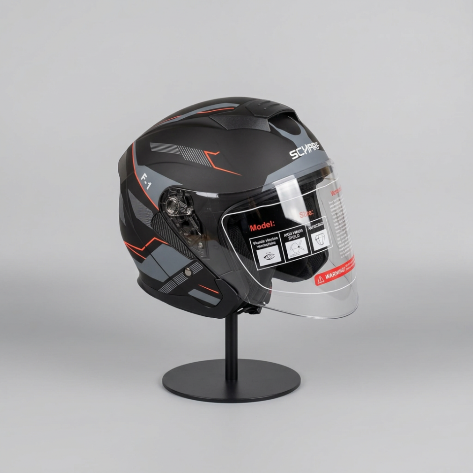 528 Şeffaf Vizörlü Yarım Motosiklet Kaskı - Güneş Camlı Açık Kask (G1)