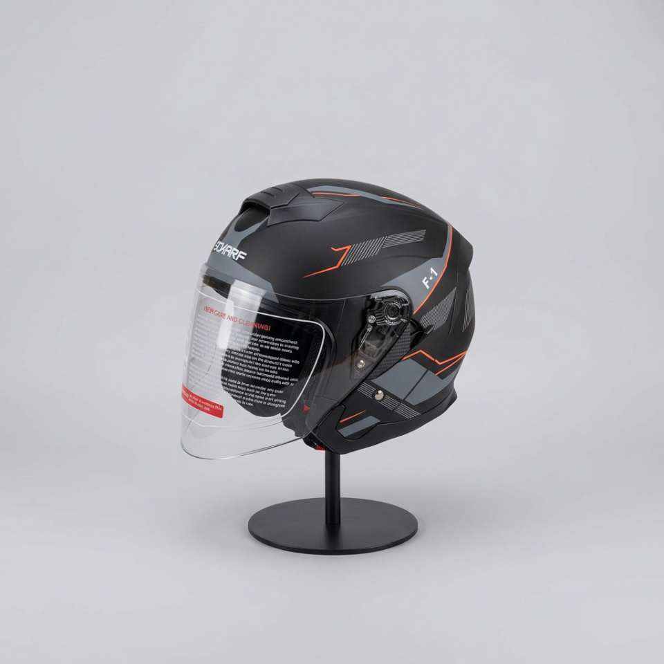 528 Şeffaf Vizörlü Yarım Motosiklet Kaskı - Güneş Camlı Açık Kask (G1)