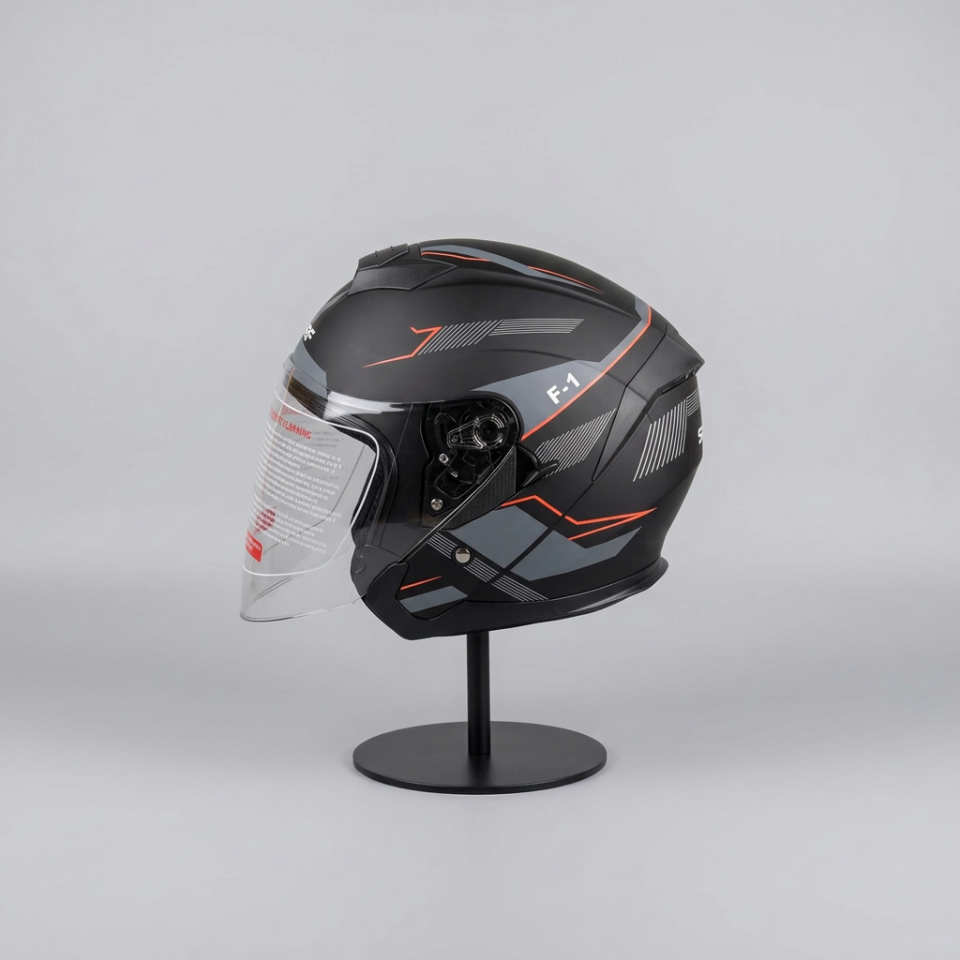 528 Şeffaf Vizörlü Yarım Motosiklet Kaskı - Güneş Camlı Açık Kask (G1)