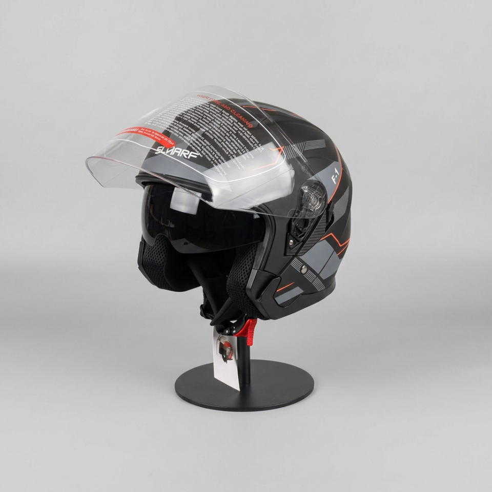 528 Şeffaf Vizörlü Yarım Motosiklet Kaskı - Güneş Camlı Açık Kask (G1)