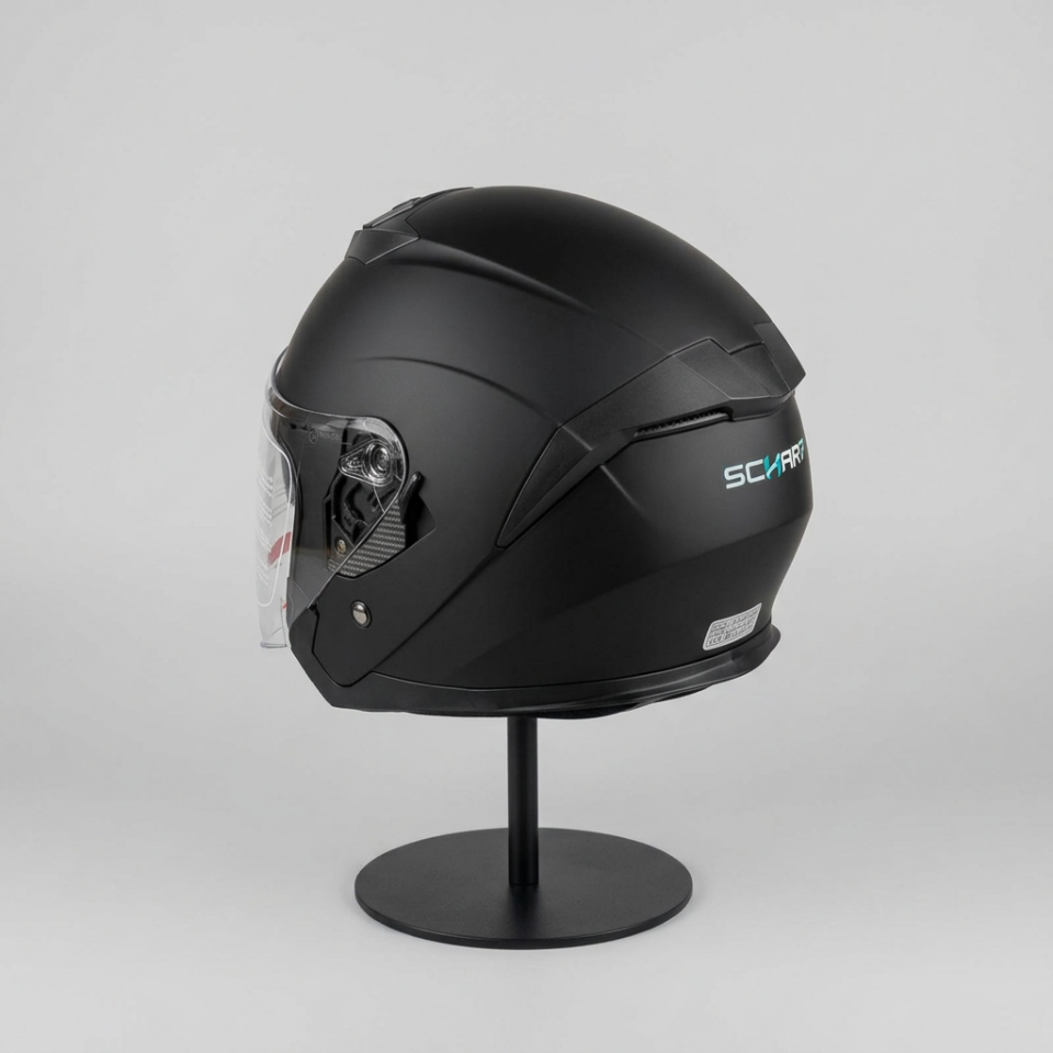 528 Şeffaf Vizörlü Yarım Motosiklet Kaskı - Güneş Camlı Açık Kask (Mat Siyah)