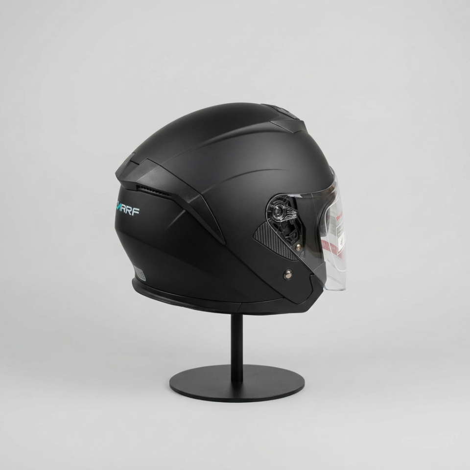 528 Şeffaf Vizörlü Yarım Motosiklet Kaskı - Güneş Camlı Açık Kask (Mat Siyah)