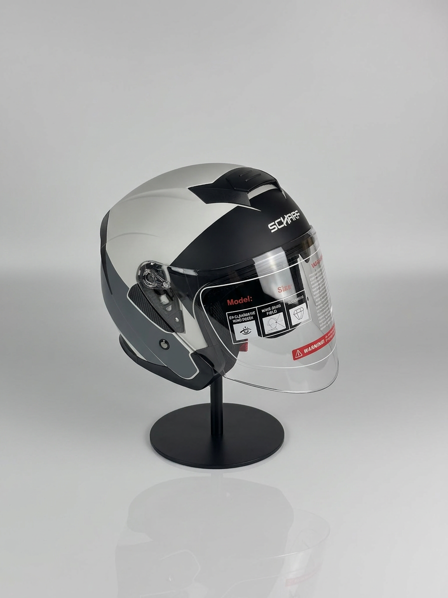 528 Şeffaf Vizörlü Yarım Motosiklet Kaskı - Güneş Camlı Açık Kask (P1)